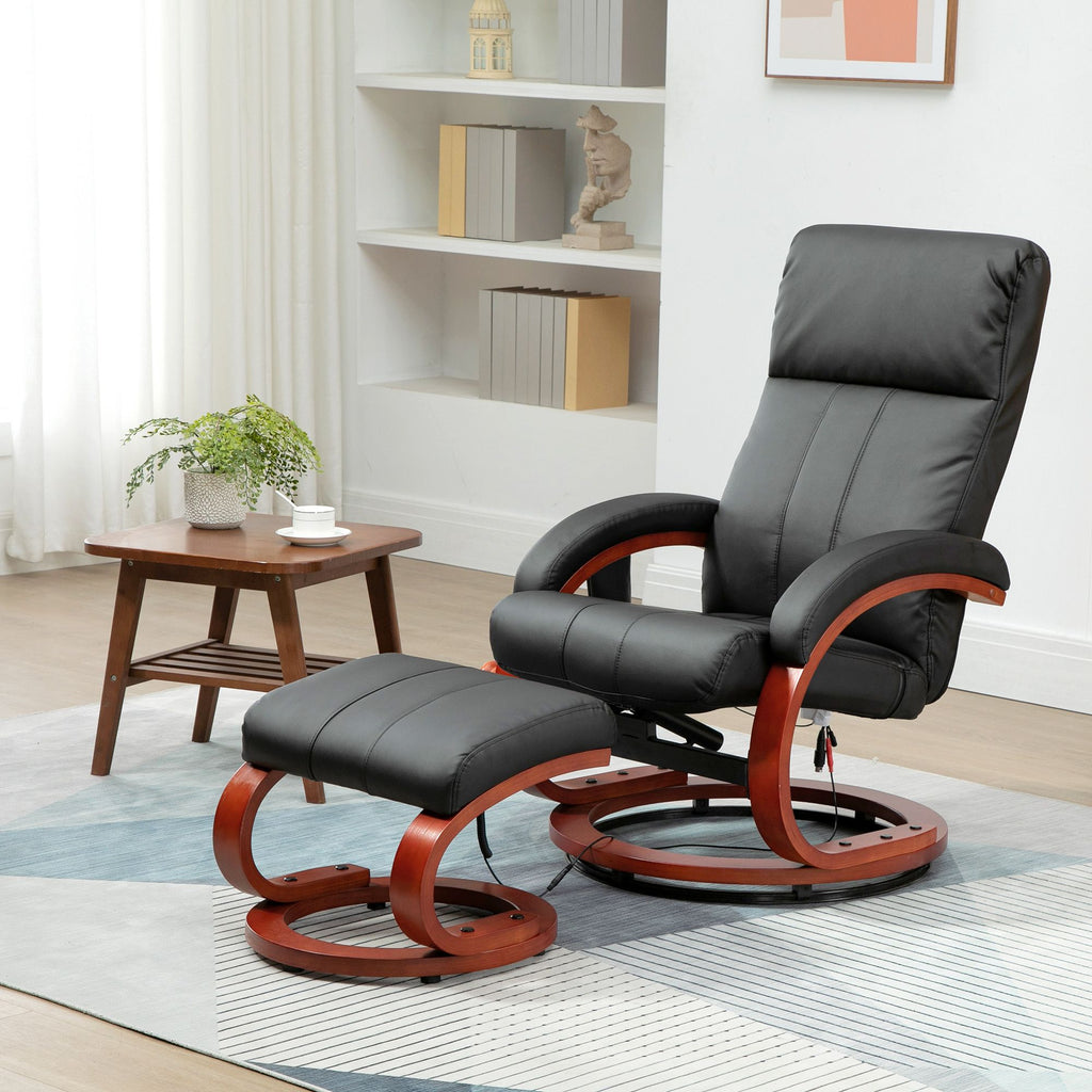 Electric Black Faux Leather Swivel Recliner Chair with Ottoman, 10 Vibration Massage Points & Remote for Comfort