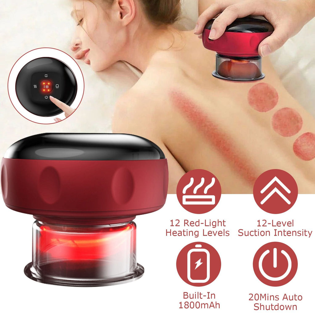 Electric Cupping Therapy Massager Electric Back Scraping Machine Vacuum Therapy Cupping Therapy Device with 12 Levels Temperature and Suction GPCT3798