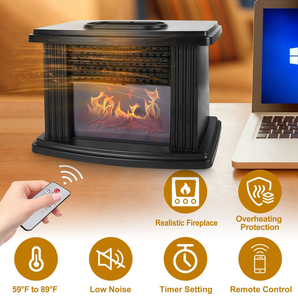Electric Fireplace Heater 800W Artificial Flame Stove Heater with Accurate Digital Thermostat Timer Setting Remote Control Overheating Protection For Office Bedroom