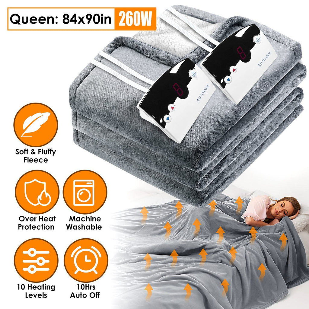 Electric Heated Fleece Heated Blanket with 10 Heating Levels 10 Hours Auto Off Machine Washable for Home Office Usage