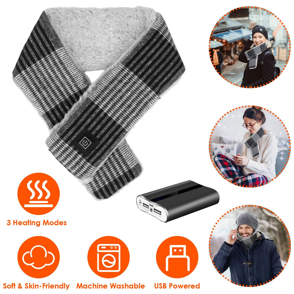 Electric Heated Scarf With 12000mAh Power Bank USB Heating Neck Wrap Unisex Winter Heated Neck Shawl Christmas