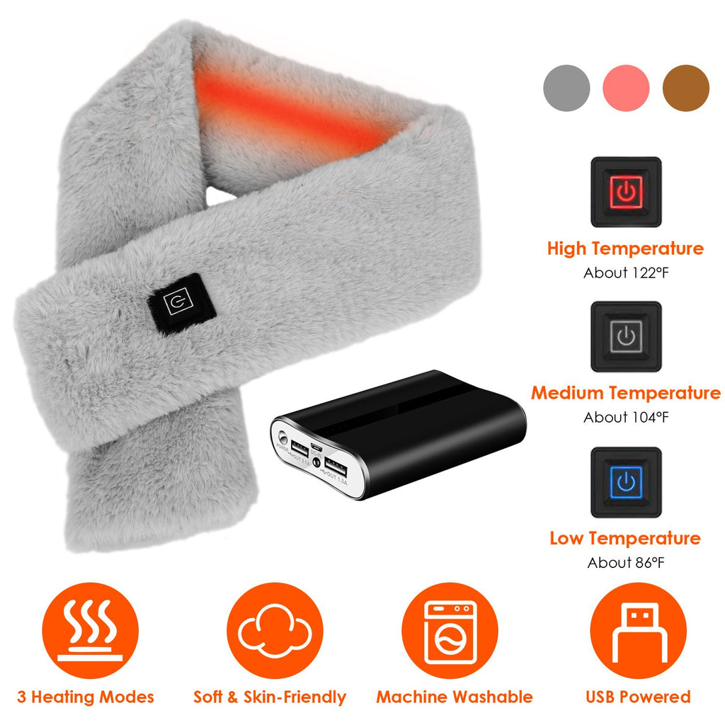 Electric Heated Scarf With 1,2000mAh Power Bank USB Heating Neck Wrap Unisex Winter Heated Neck Shawl
