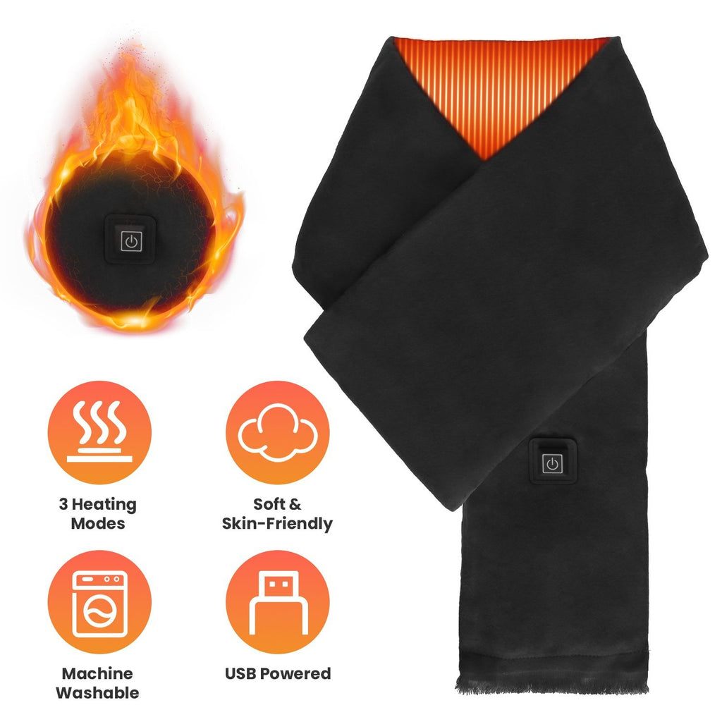 Electric Heated Winter Scarf USB Heating Neck Wrap Unisex Heated Neck Shawl Soft Warm Scarves with 3 Heating Modes for Outdoor Cycling Skiing Skating Winter Activities