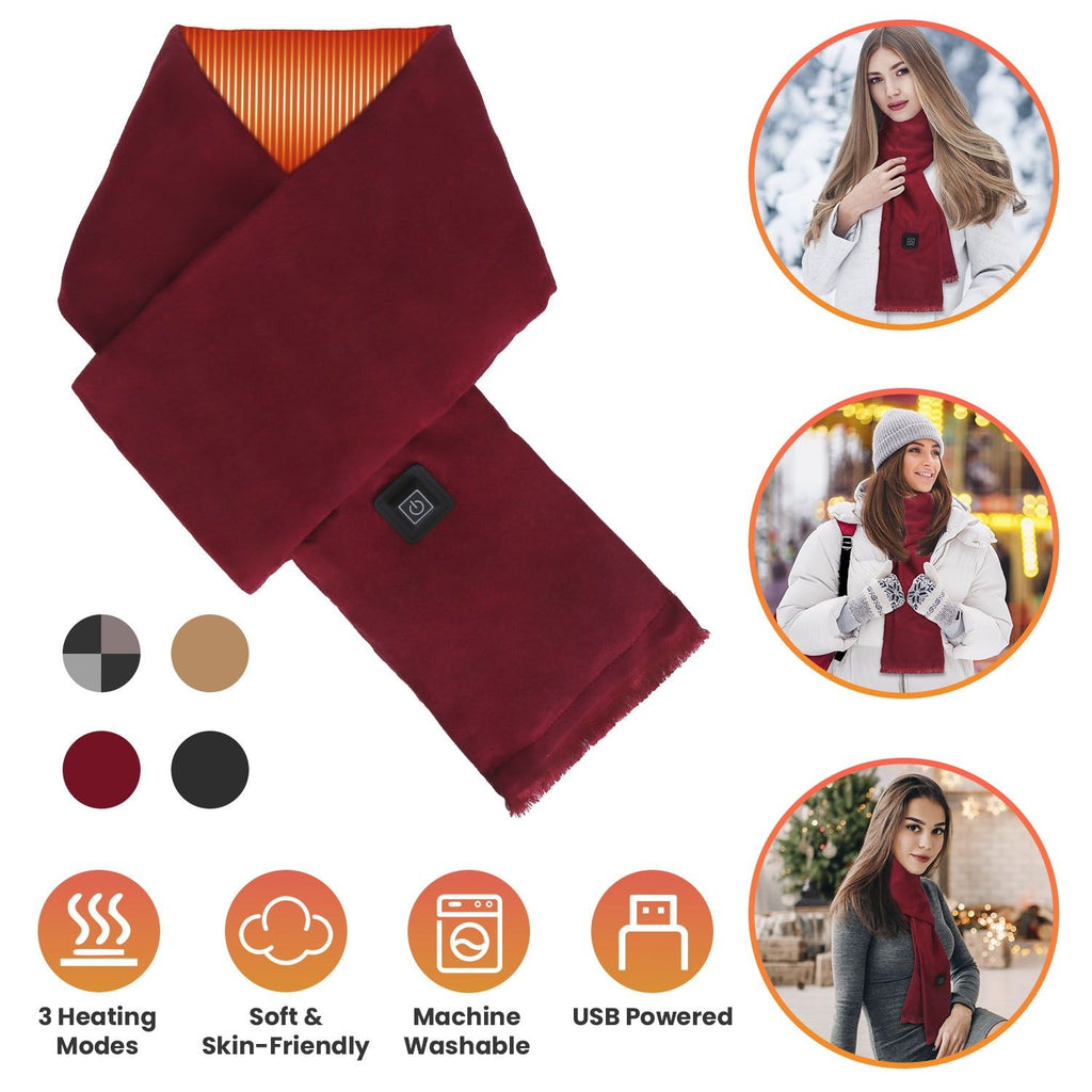 Electric Heated Winter Scarf USB Heating Neck Wrap Unisex Heated Neck Shawl Soft Warm Scarves with 3 Heating Modes for Outdoor Cycling Skiing Skating Winter Activities