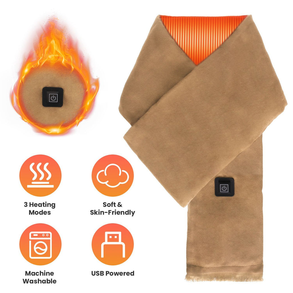 Electric Heated Winter Scarf USB Heating Neck Wrap Unisex Heated Neck Shawl Soft Warm Scarves with 3 Heating Modes for Outdoor Cycling Skiing Skating Winter Activities