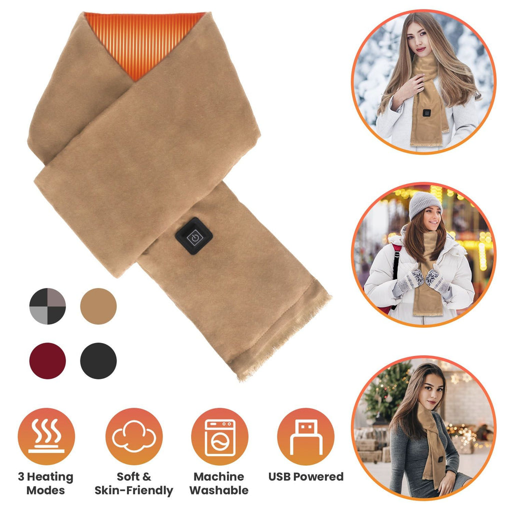 Electric Heated Winter Scarf USB Heating Neck Wrap Unisex Heated Neck Shawl Soft Warm Scarves with 3 Heating Modes for Outdoor Cycling Skiing Skating Winter Activities