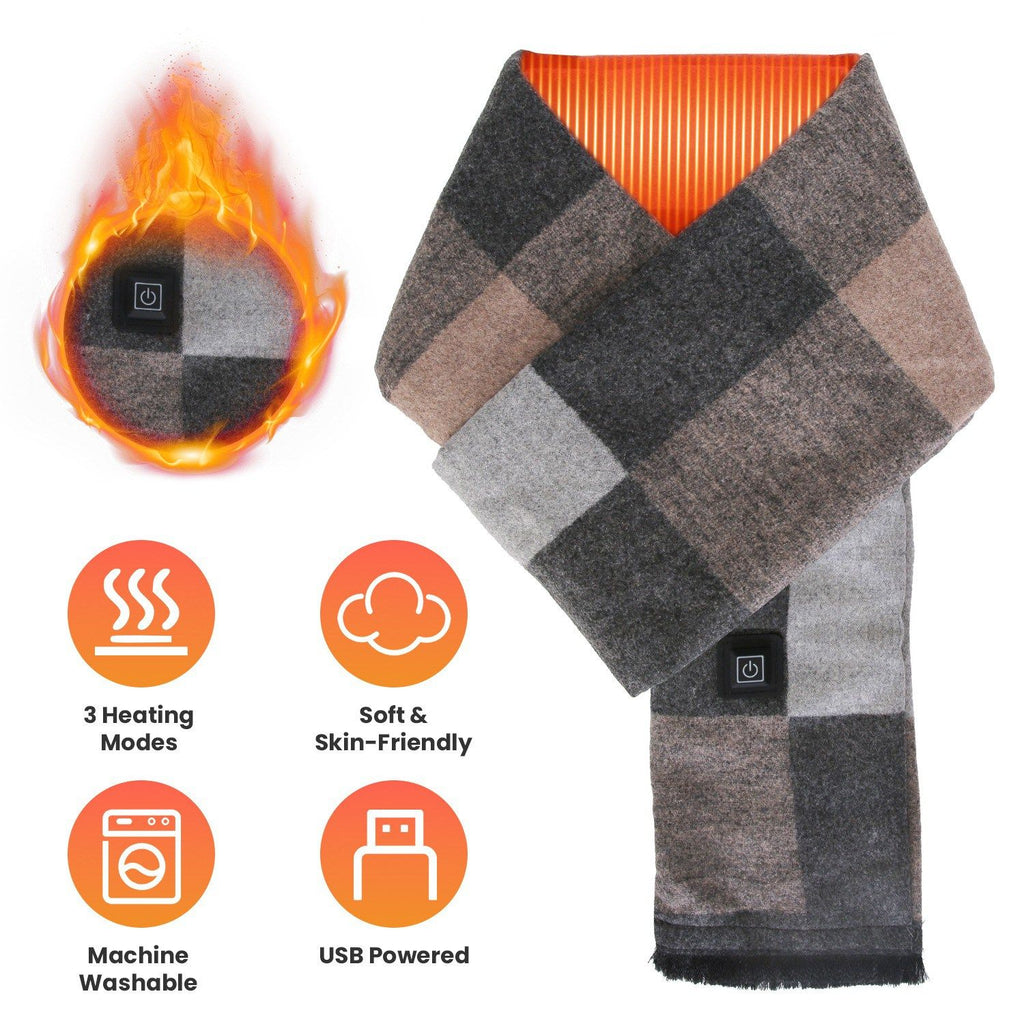 Electric Heated Winter Scarf USB Heating Neck Wrap Unisex Heated Neck Shawl Soft Warm Scarves with 3 Heating Modes for Outdoor Cycling Skiing Skating Winter Activities