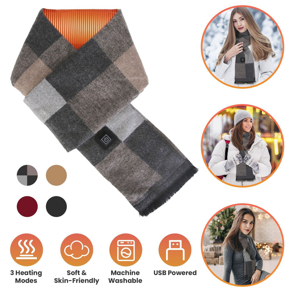 Electric Heated Winter Scarf USB Heating Neck Wrap Unisex Heated Neck Shawl Soft Warm Scarves with 3 Heating Modes for Outdoor Cycling Skiing Skating Winter Activities
