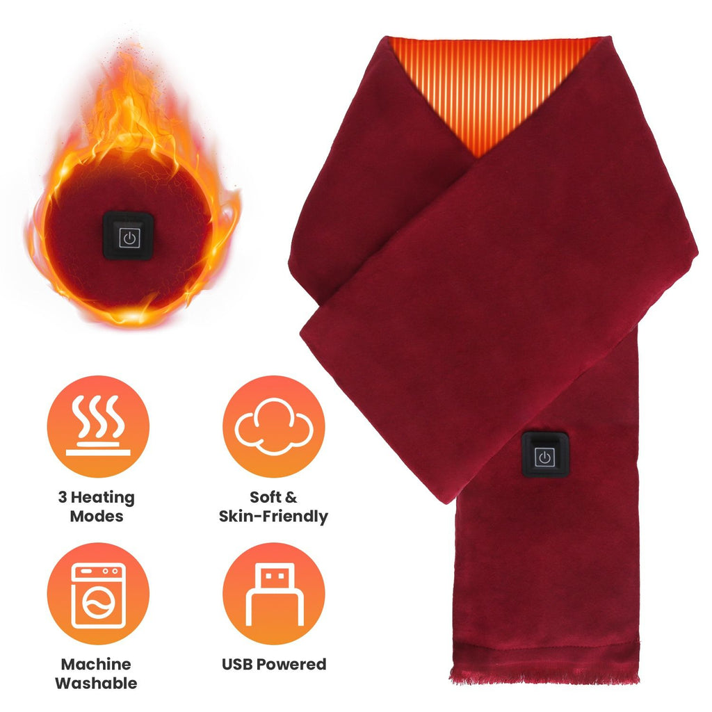 Electric Heated Winter Scarf USB Heating Neck Wrap Unisex Heated Neck Shawl Soft Warm Scarves with 3 Heating Modes for Outdoor Cycling Skiing Skating Winter Activities