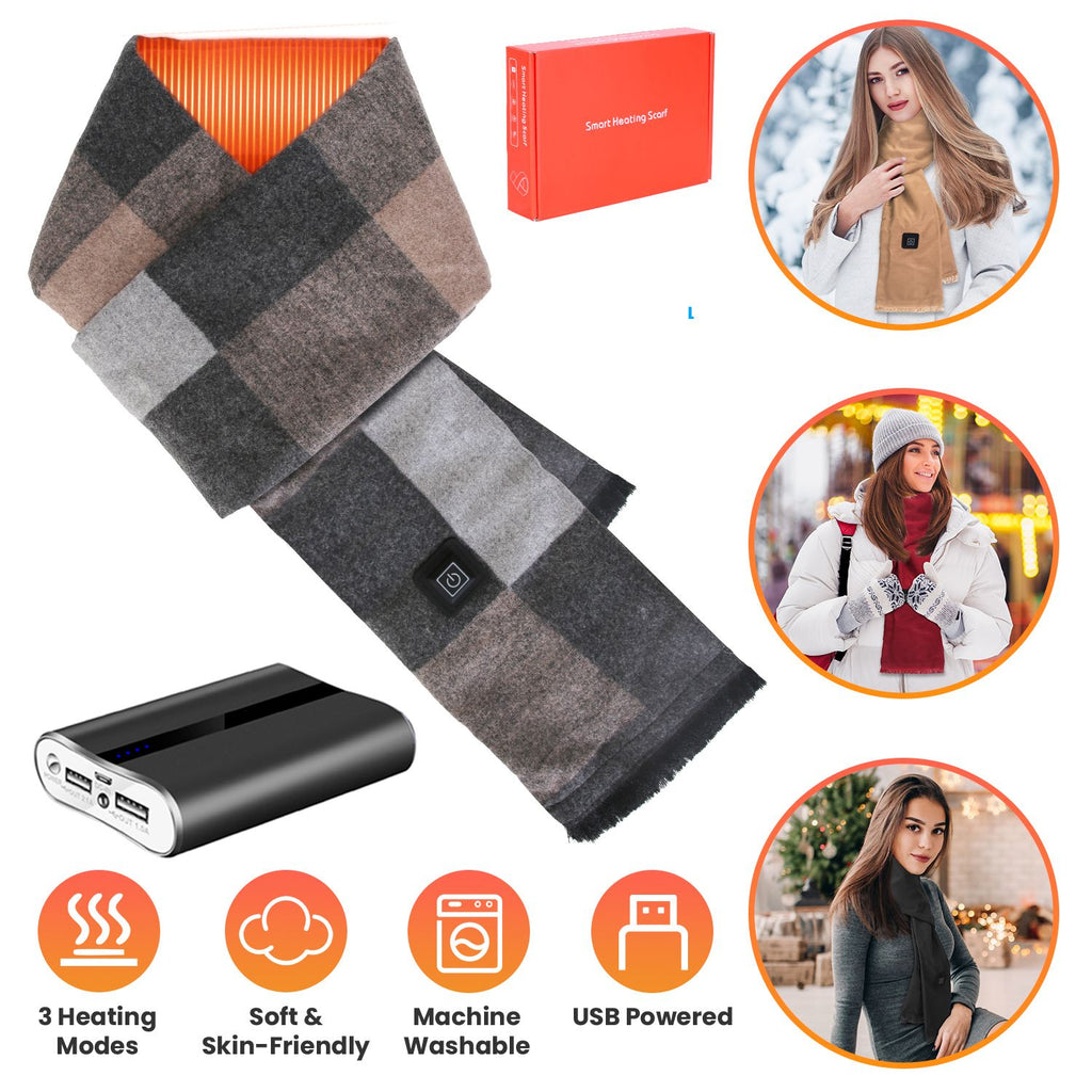 Electric Heated Winter Scarf with 12000mAh Power Back USB Heating Neck Wrap Unisex Heated Neck Shawl Soft Warm Scarves with 3 Heating Modes for Outdoor Cycling Skiing Skating Winter Activities