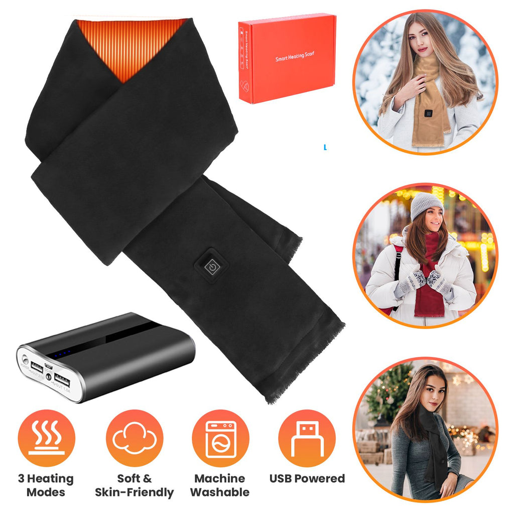 Electric Heated Winter Scarf with 12000mAh Power Back USB Heating Neck Wrap Unisex Heated Neck Shawl Soft Warm Scarves with 3 Heating Modes for Outdoor Cycling Skiing Skating Winter Activities