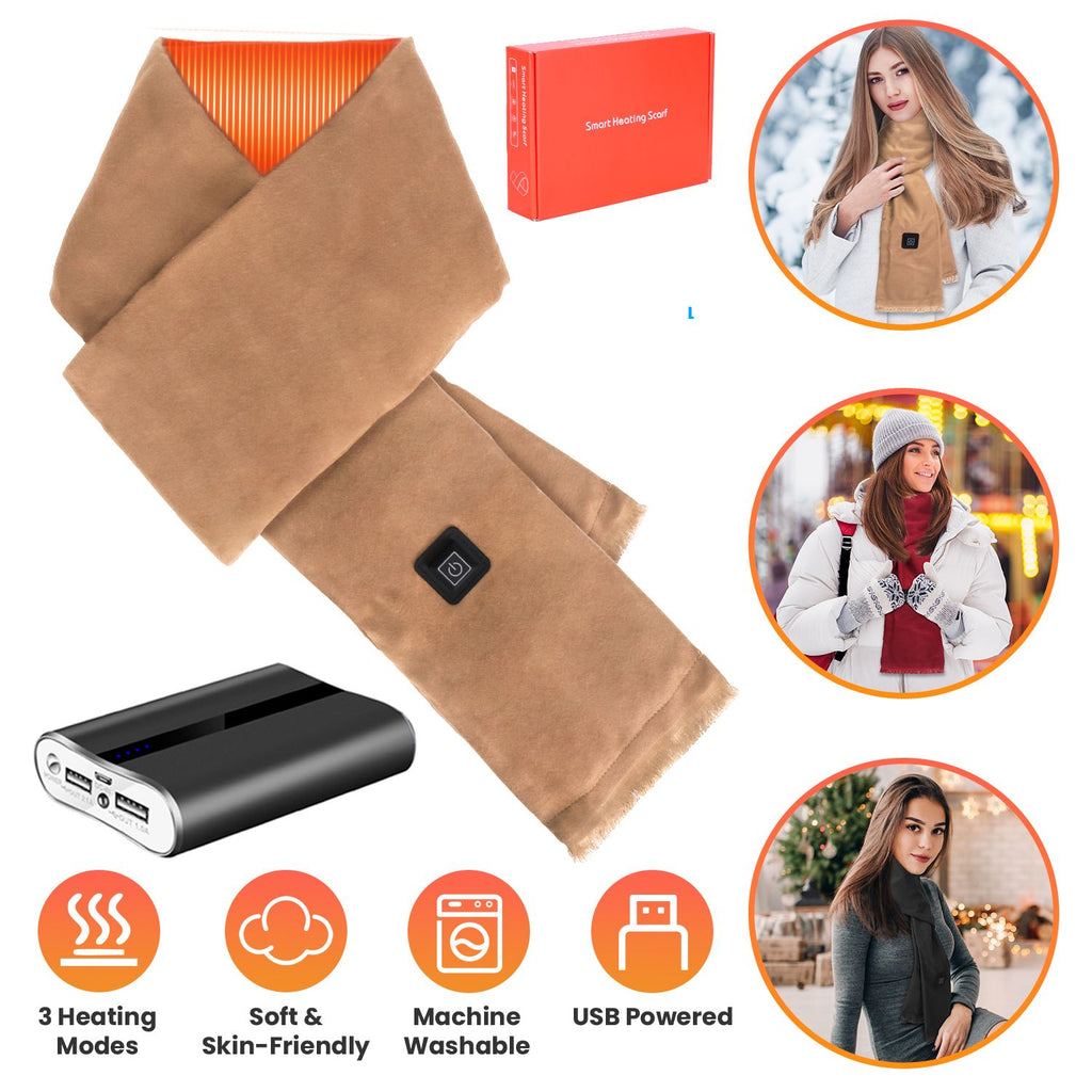 Electric Heated Winter Scarf with 12000mAh Power Back USB Heating Neck Wrap Unisex Heated Neck Shawl Soft Warm Scarves with 3 Heating Modes for Outdoor Cycling Skiing Skating Winter Activities