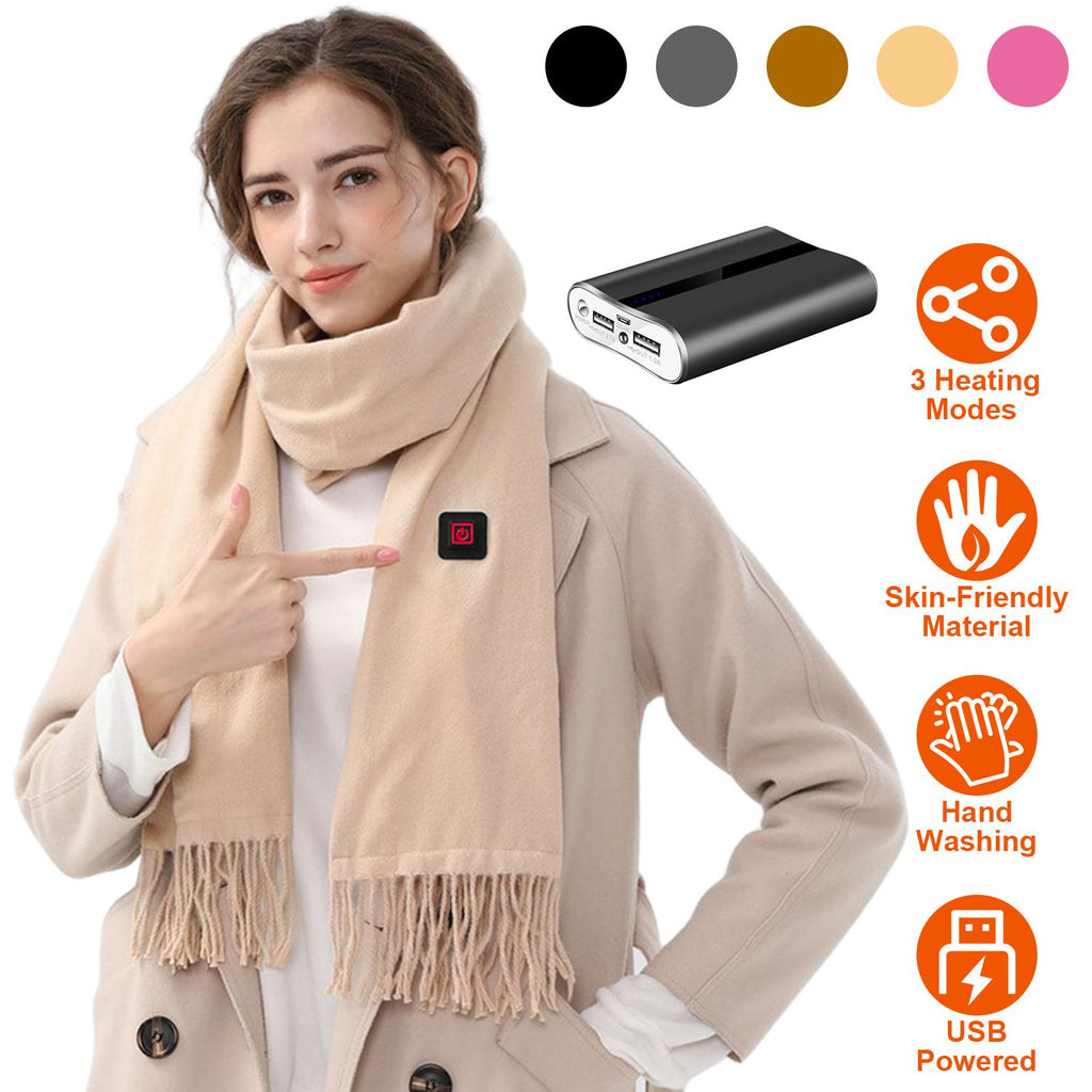 Electric Heated Winter Scarf With 12000mAh Power Bank USB Heating Neck Wrap Unisex Heated Neck Shawl Soft Warm Scarves 3 Heating Modes for Outdoor Cycling Skiing Skating