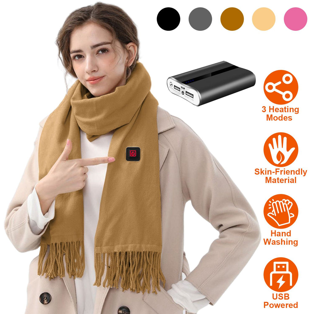 Electric Heated Winter Scarf With 12000mAh Power Bank USB Heating Neck Wrap Unisex Heated Neck Shawl Soft Warm Scarves 3 Heating Modes for Outdoor Cycling Skiing Skating