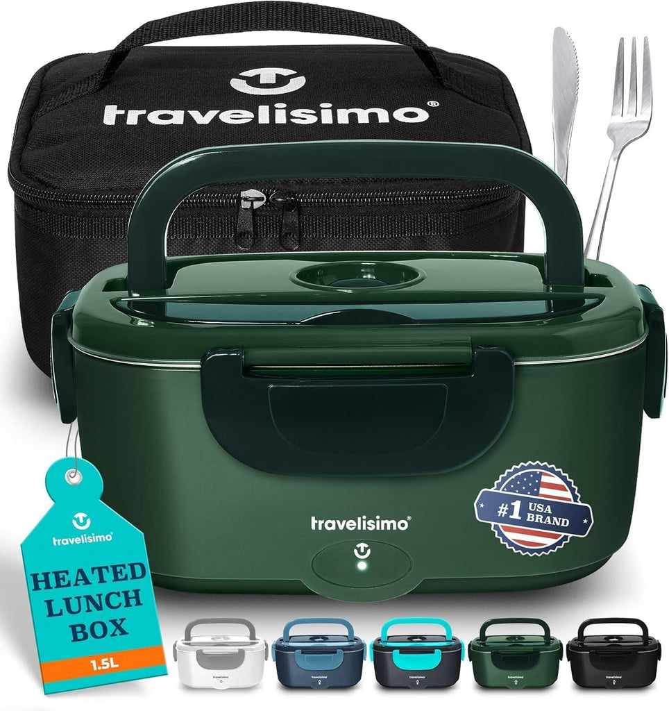Electric Lunch Box for Adults 80W Heated Lunch Box For Men 1.5L Stainless Steel Portable Food Warmer, 12/24/110V Electric Food Warmers for Travel & Work, Loncheras Para Hombres de Trabajo