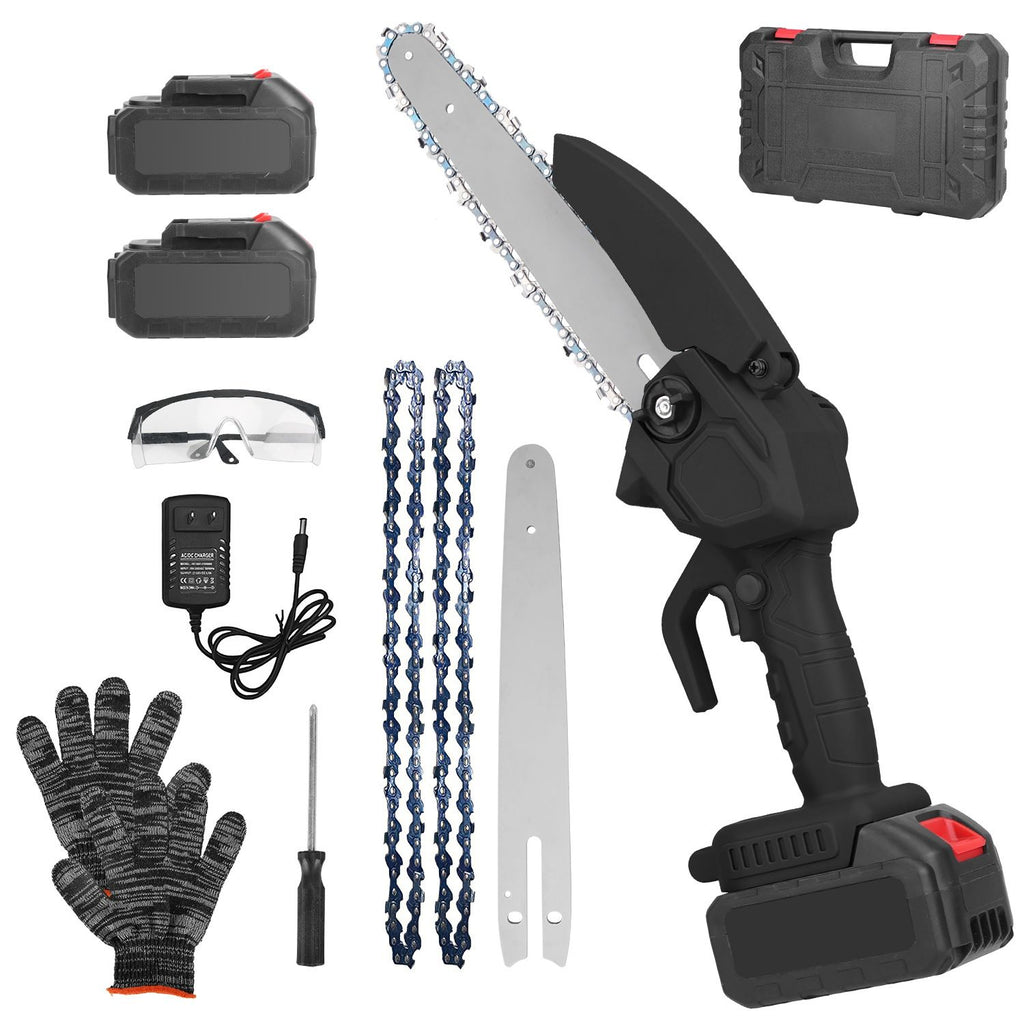 Electric Mini Chainsaw Portable Handheld Cordless Small Chain Saw Battery Powered with 2Pcs 1200mAh Rechargeable Batteries 8in Chains Gloves Goggles for Pruning Trees Wood Cutting