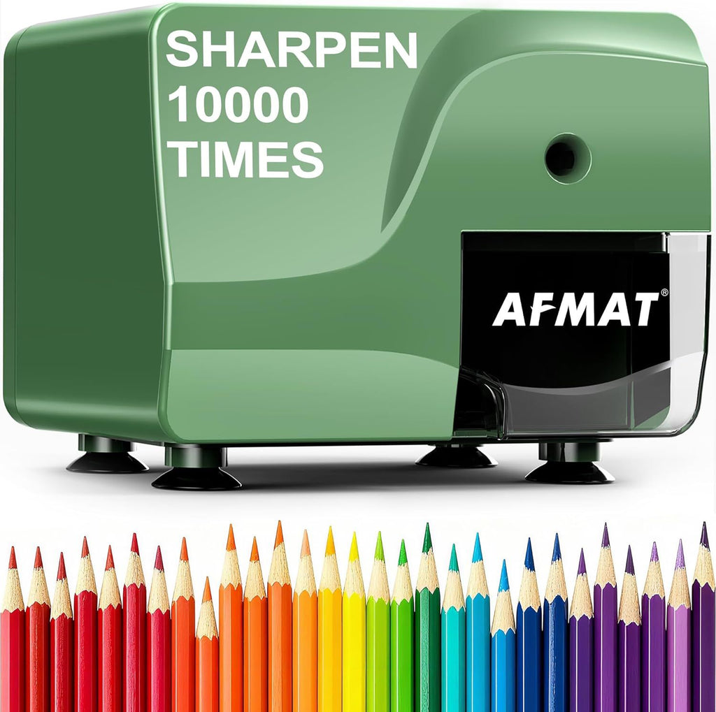 Electric Pencil Sharpener for 6-8mm Pencils, Heavy Duty Pencil Sharpener, Fast Sharpen in 3-5s, 3 Sharpness Setting, 10,000+ Sharpenings for Classroom, School, Home, Green