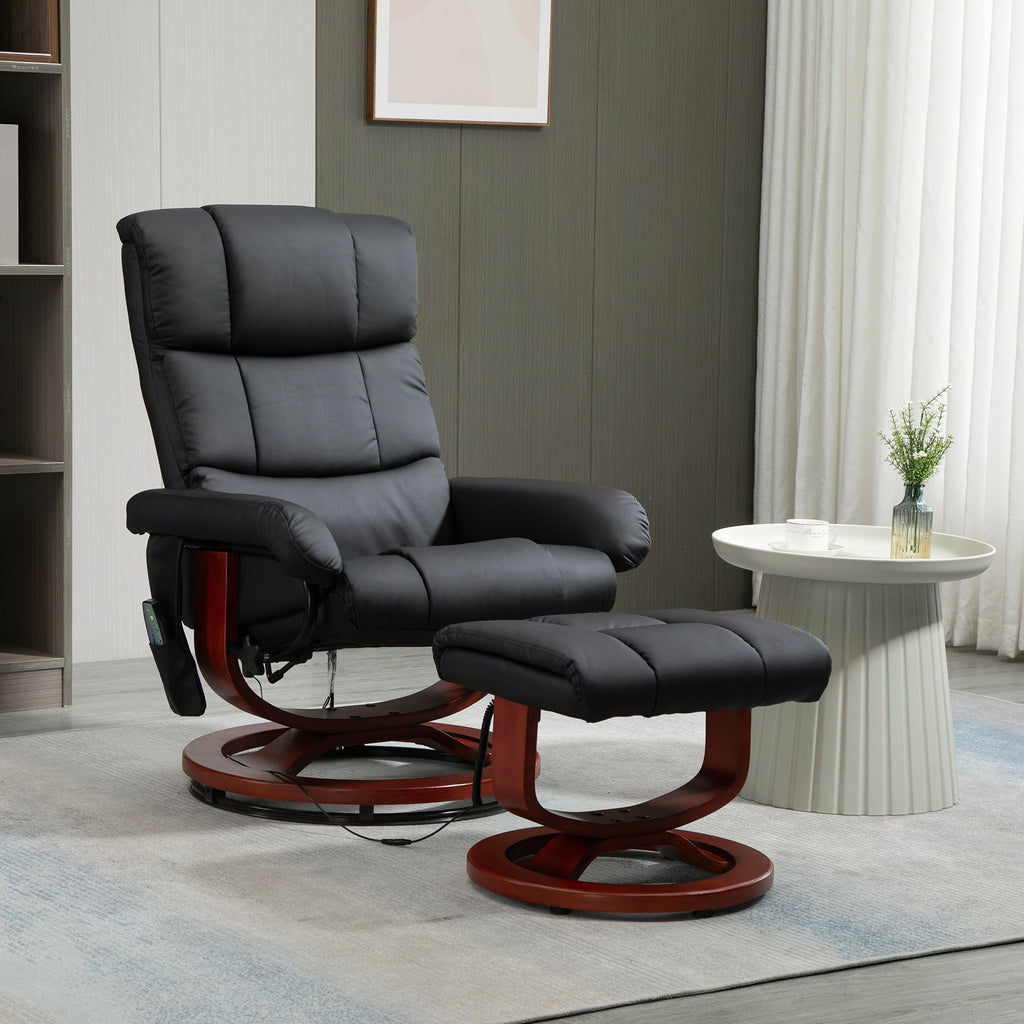 Electric Recliner Chair with Ottoman, 10 Vibration Points & Side Pocket for Convenience, Black
