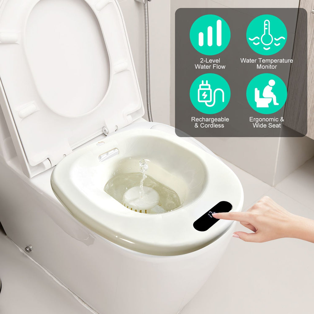Electric Sitz Bath Tub Sits Bath Soak Pan Salts Bowl Postpartum Care Basin for Toilet Seat with 2-Level Water Flow Water Temperature Display 1500mAh Battery for Women Men GPCT5243