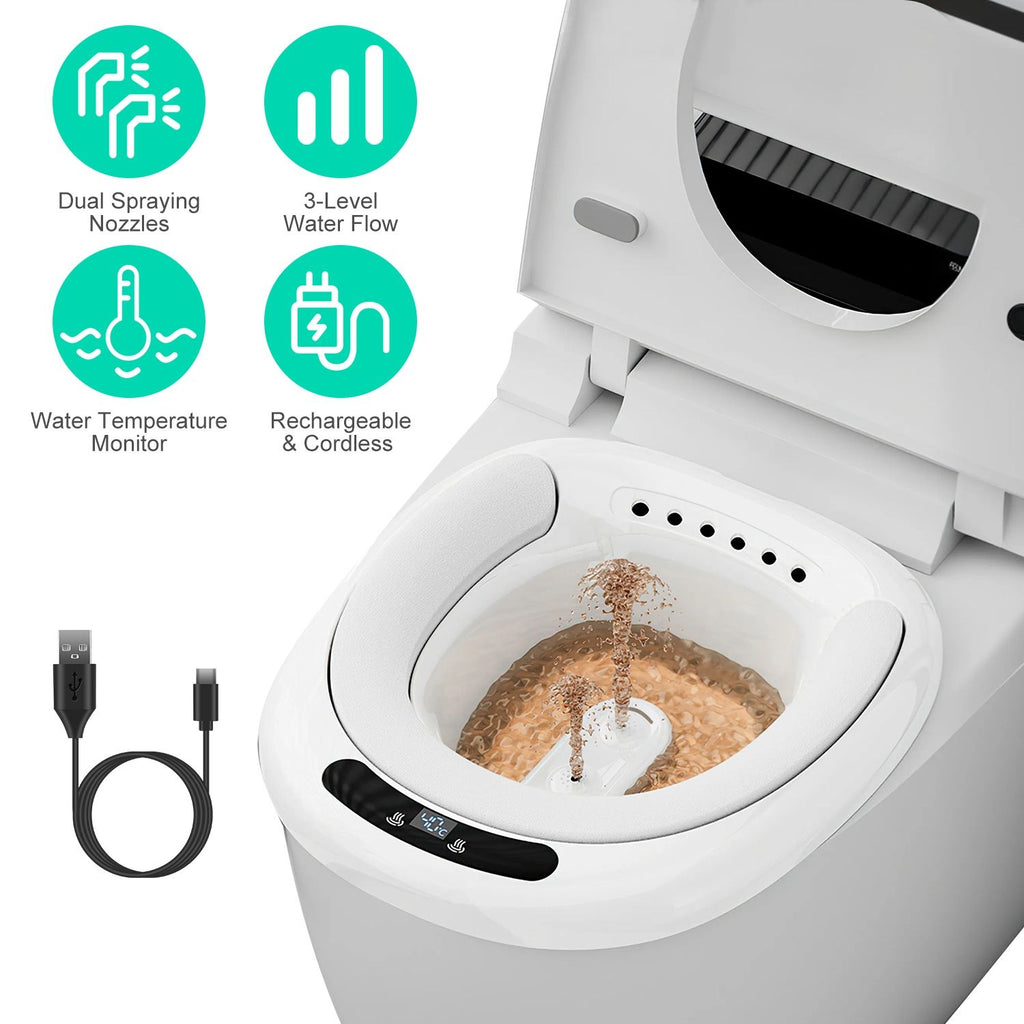 Electric Sitz Bath Tub Sits Bath Soak Pan Salts Bowl Postpartum Care Basin for Toilet Seat with Dual Nozzles 3-Level Water Flow Water Temperature Display 1800mAh Battery for Women Men GPCT5242