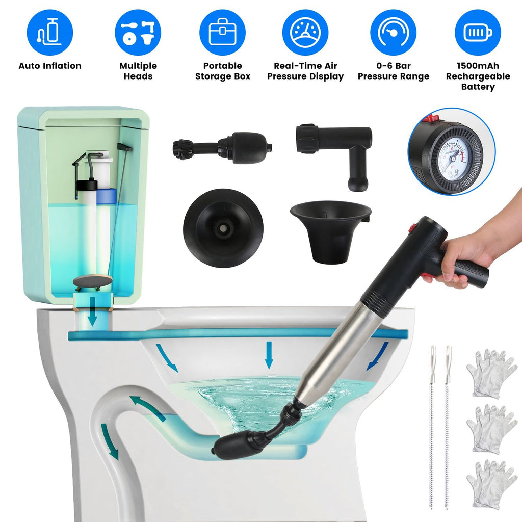 Electric Toilet Plunger High Pressure Air Plunger Air Drain Blaster Drain Clog Remover with Real Time Pressure Display for Toilets Bathroom Floor Drain Kitchen Sinks Plumbing Clogs GPCT5323