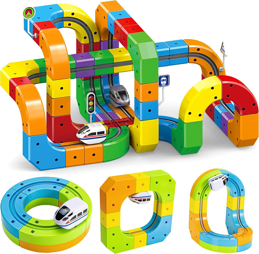 Electric Train Set for Kids Ages 3-8 - Modular 3D Flexible Race Track Building Toy with Gravity-Defying 360° Movement, STEM Learning Fun Gift(154 pcs Deluxe Set)