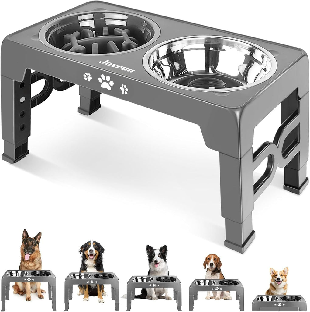 Elevated Dog Bowls for Small Dogs and Cats with Mat, Non-Slip Cat Bowls with 2 Thick 5.5" Stainless Steel Dishes, Dog Feeder 2 Heights Adjustable to 2.6"-5.3"