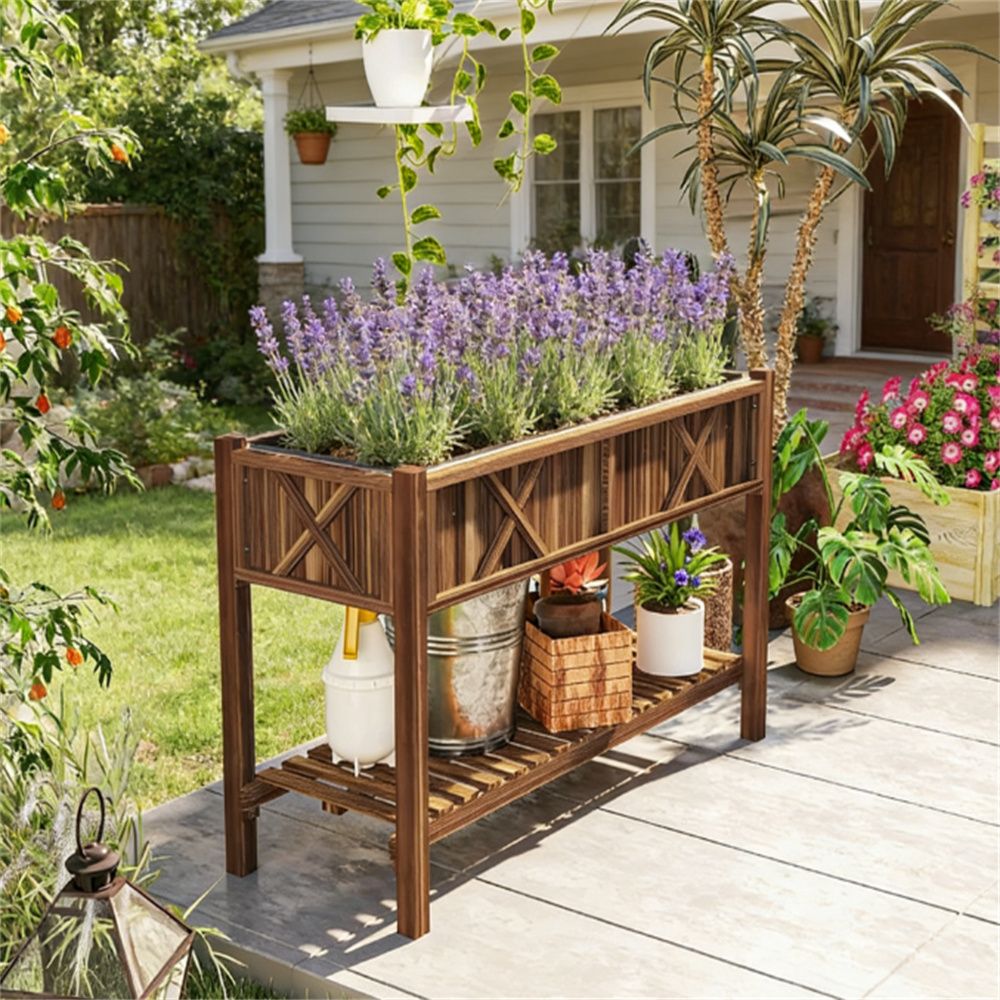 Elevated garden bed, elevated wooden flower pot box, planting box, carbonized