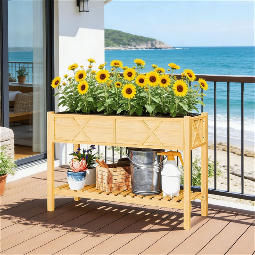 Elevated garden bed, elevated wooden flower pot box, planting box, natural