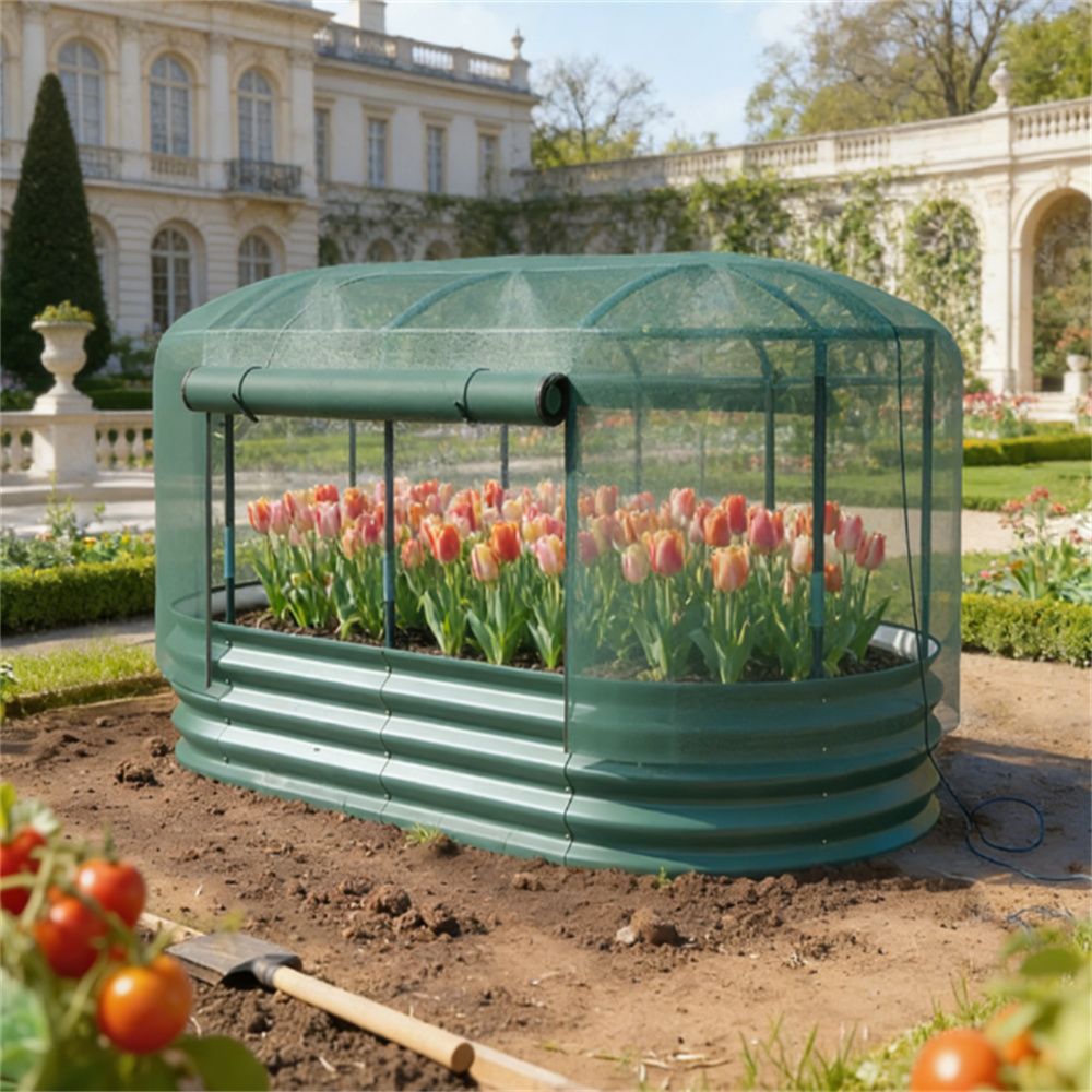 Elevated garden bed, garden box, planting box, green