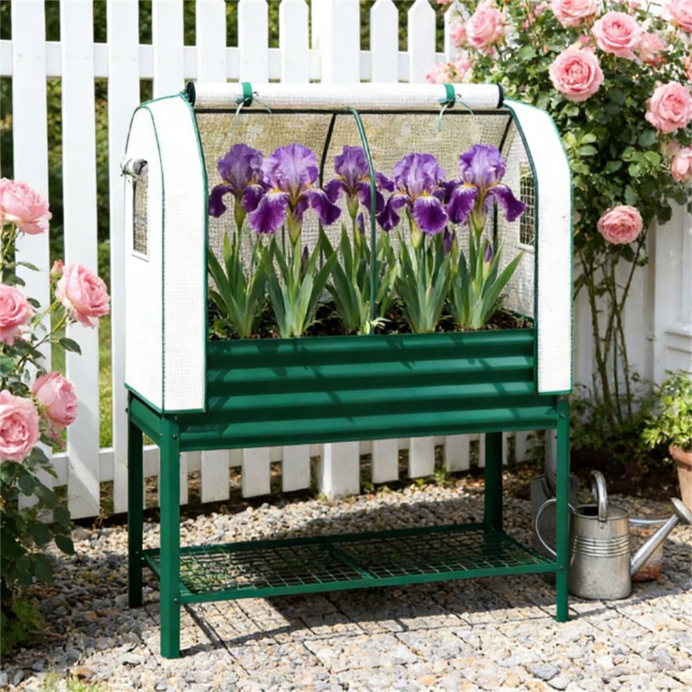 Elevated garden bed, greenhouse, suitable for planting, Green