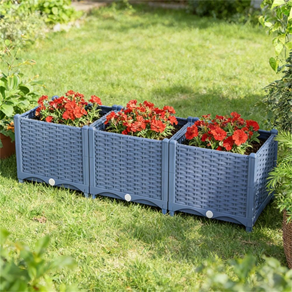 Elevated garden bed, outdoor flower pot, planting bed, planting box, blue