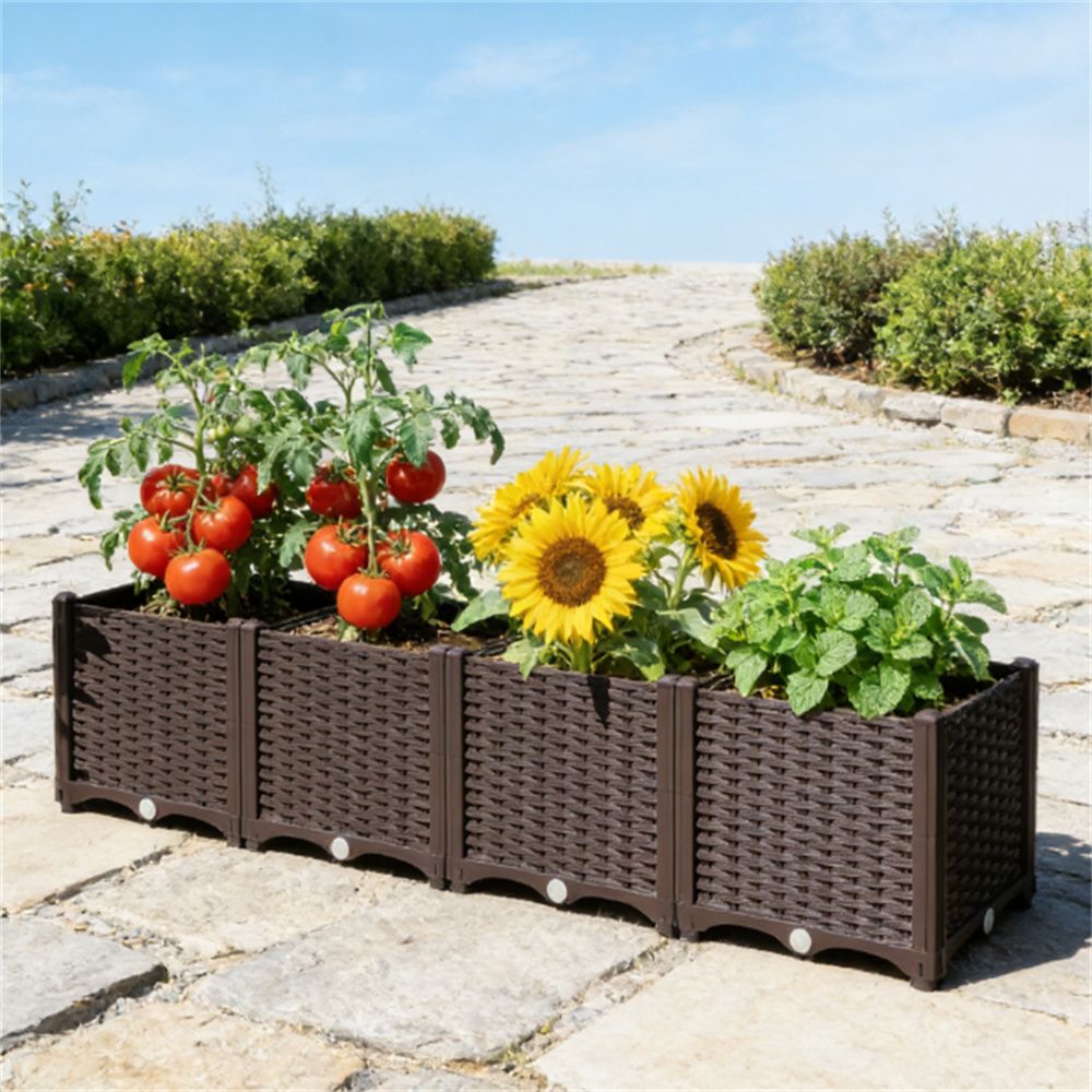Elevated garden bed, outdoor flower pot, planting bed, planting box, brown