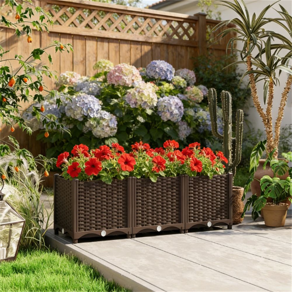Elevated garden bed, outdoor flower pot, planting bed, planting box, brown