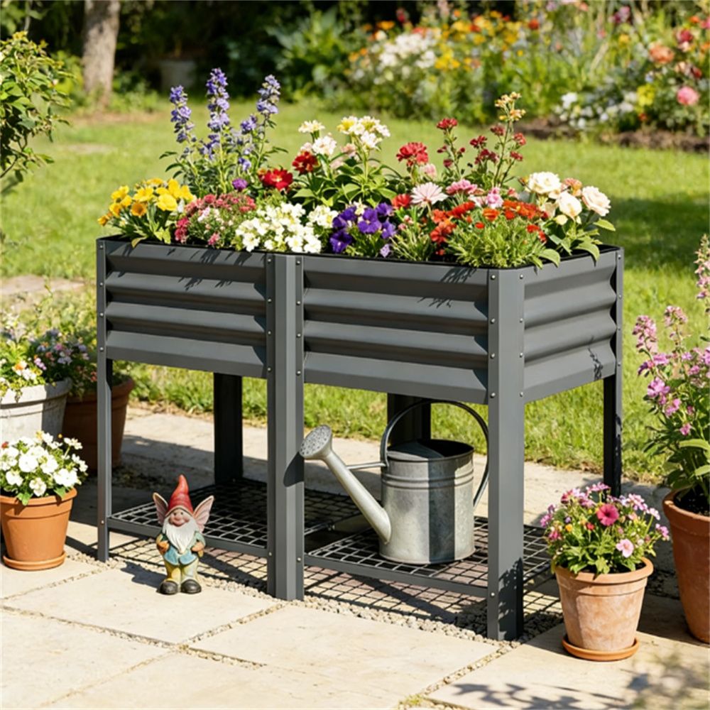 Elevated garden bed, plant rack, elevated flowerpot box, planting box, dark gray