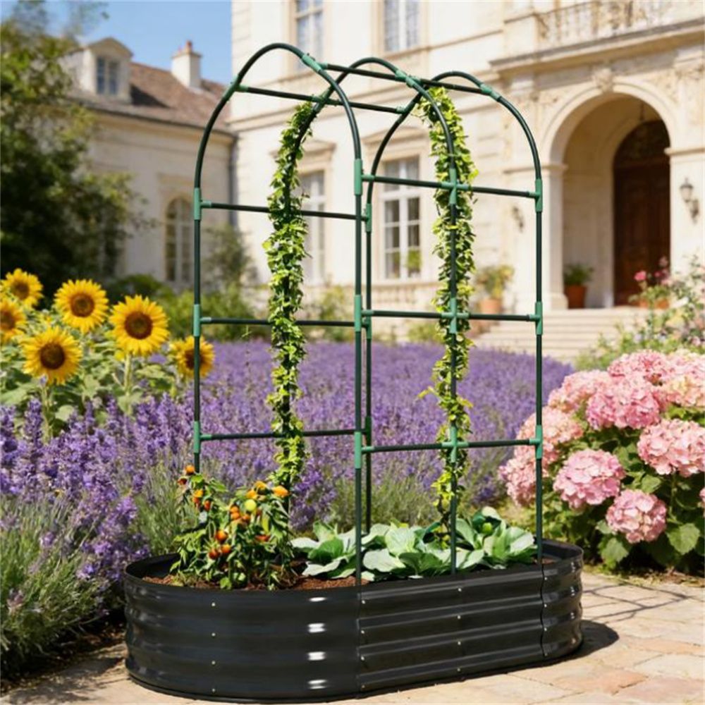 Elevated garden bed, planting box, dark gray