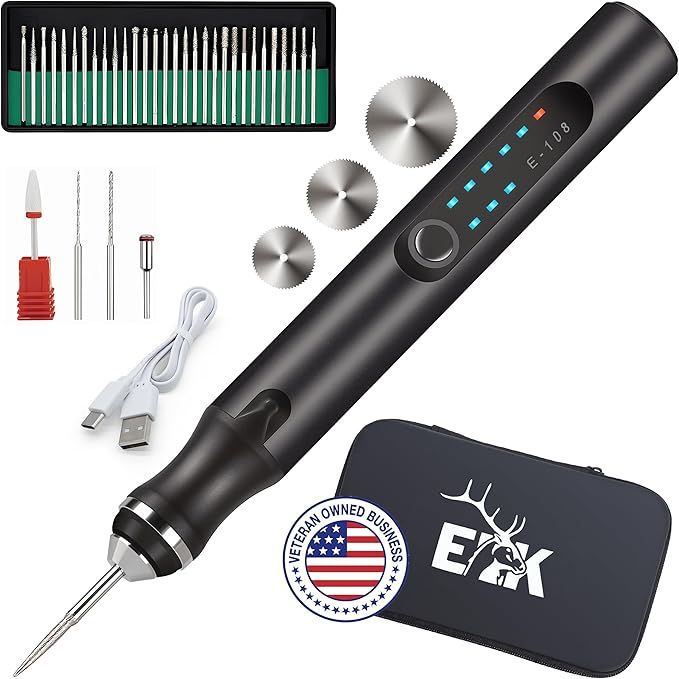 ELK Customizer Engraving Pen for All Materials - Rechargeable, Wireless & Beginner Friendly - Engrave 50+ Surfaces - Engraver Pen for DIYers & Artists - 30+ Bits & Tools Included