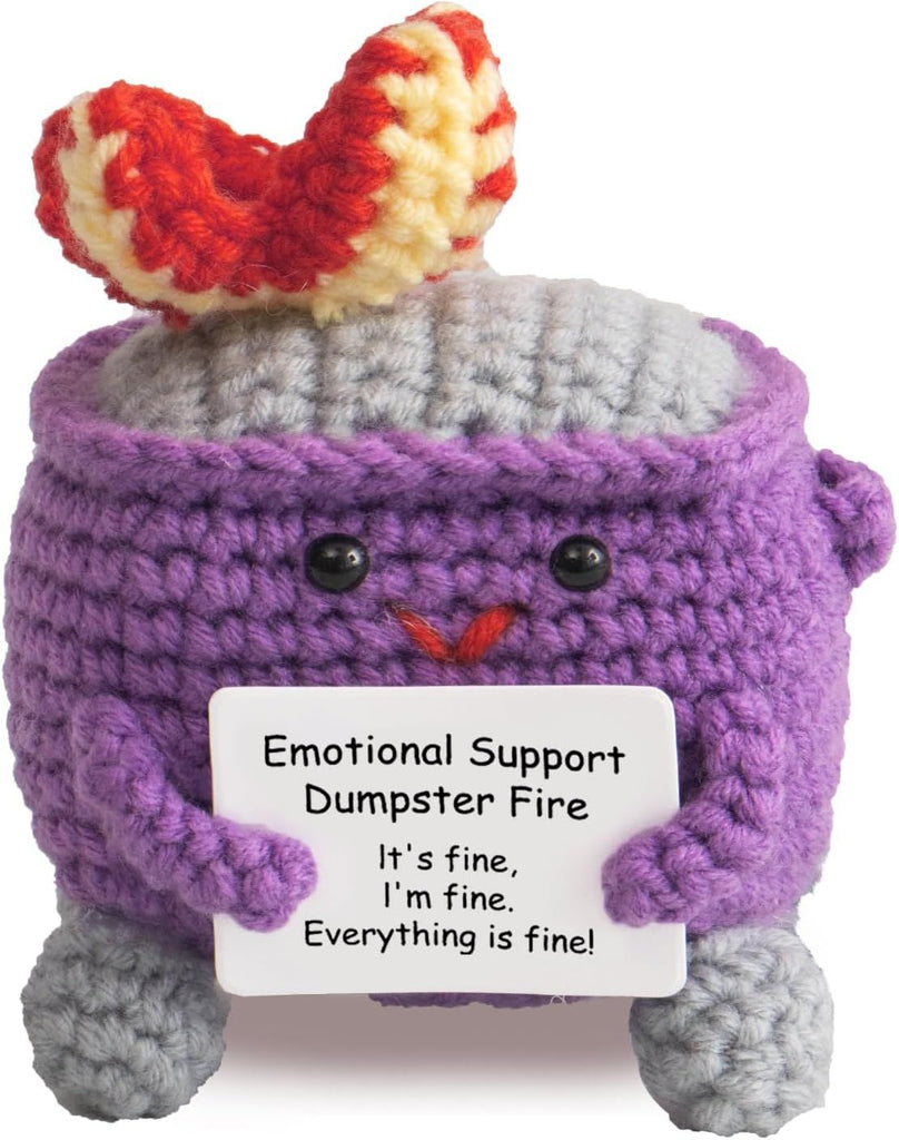 Emotional Support Crochet Dumpster Fire with Positive Card