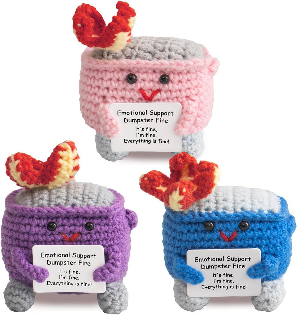 Emotional Support Crochet Dumpster Fire with Positive Card