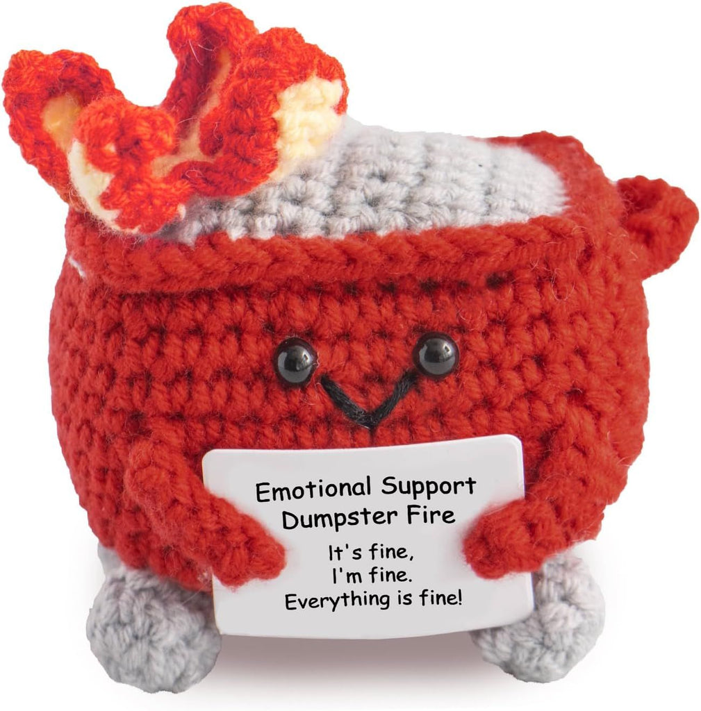 Emotional Support Crochet Dumpster Fire with Positive Card