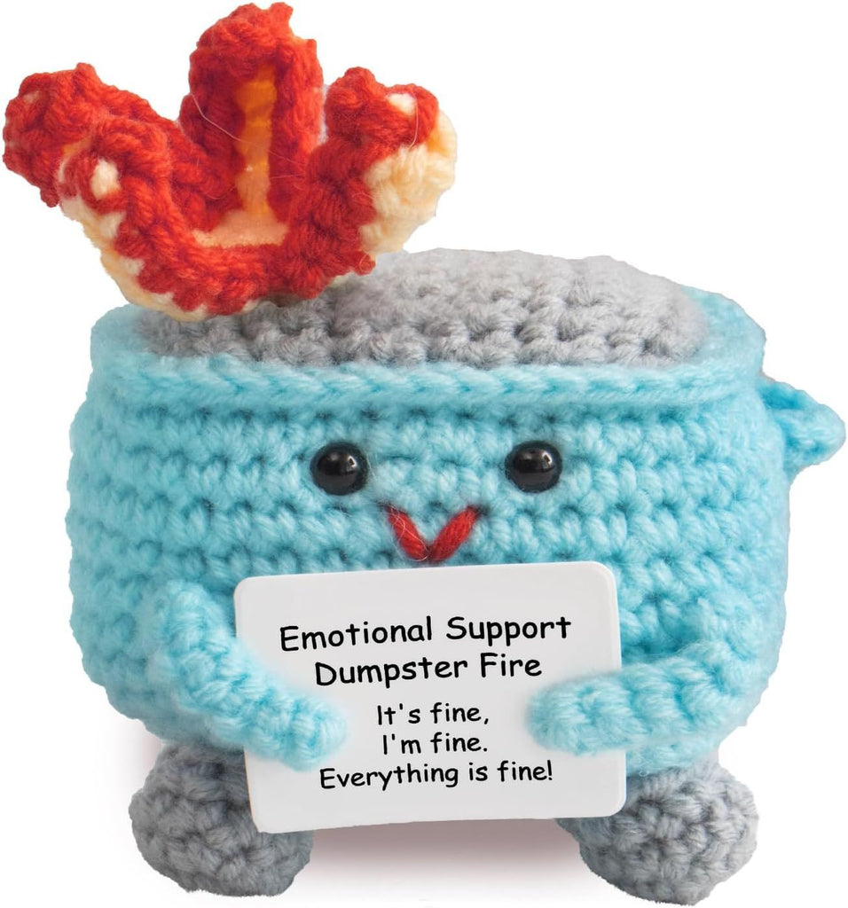 Emotional Support Crochet Dumpster Fire with Positive Card
