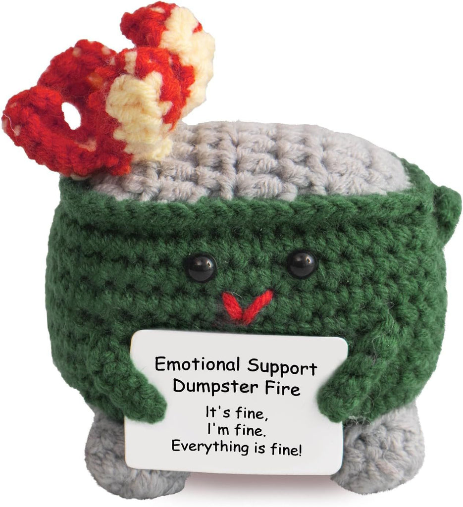 Emotional Support Crochet Dumpster Fire with Positive Card