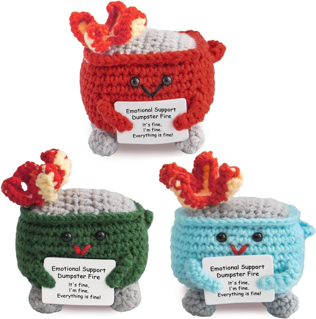 Emotional Support Crochet Dumpster Fire with Positive Card
