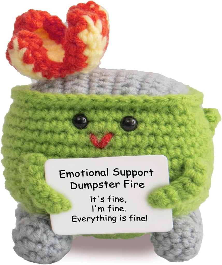 Emotional Support Crochet Dumpster Fire with Positive Card
