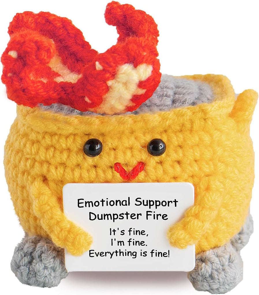 Emotional Support Crochet Dumpster Fire with Positive Card
