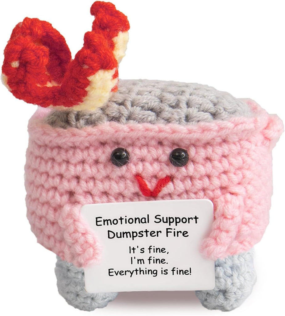 Emotional Support Crochet Dumpster Fire with Positive Card
