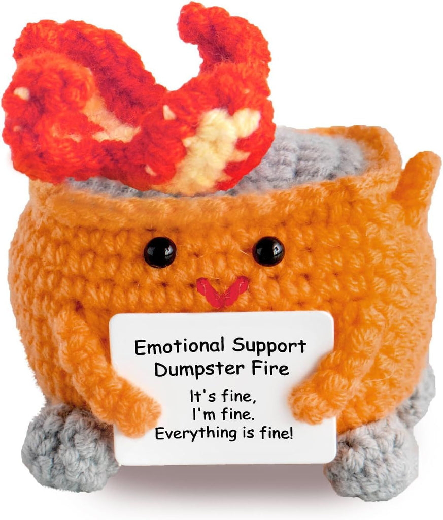 Emotional Support Crochet Dumpster Fire with Positive Card