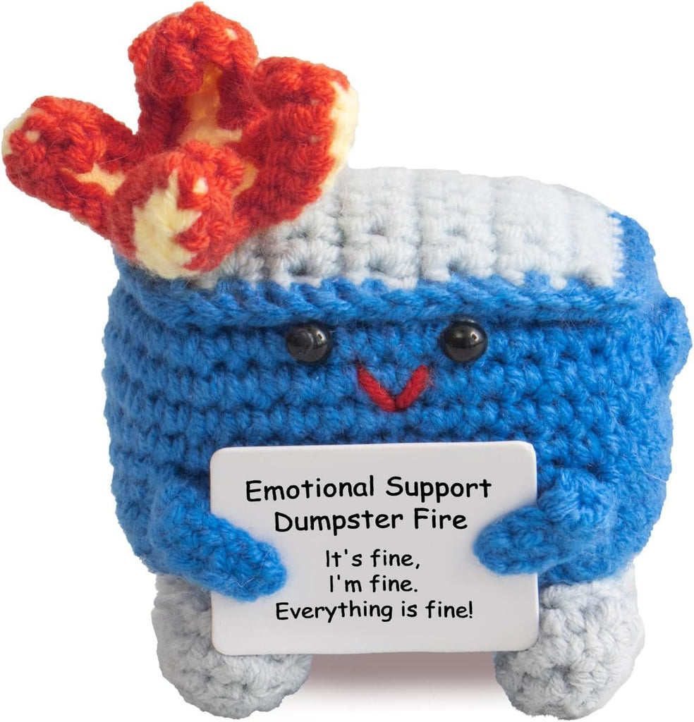 Emotional Support Crochet Dumpster Fire with Positive Card