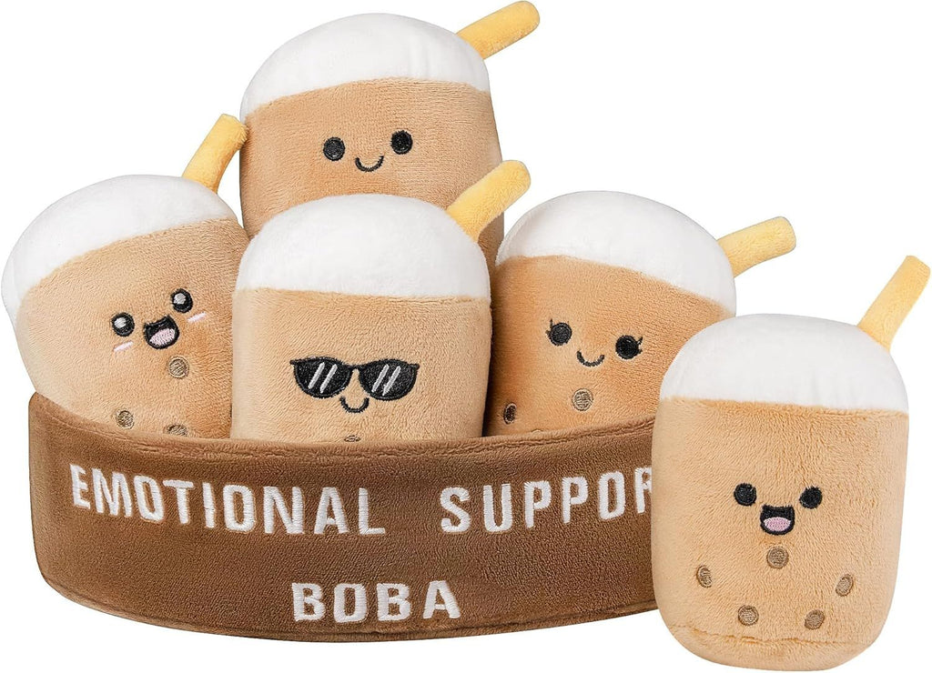 Emotional Support Plush Boba, 5 Cute Stuff with Carrying Basket