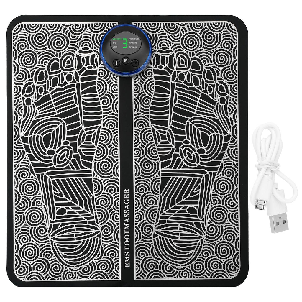 EMS Foot Massage Pad Electric Stimulator Massager Unit Leg Reshaping Muscle Pain Relax Foldable Massage Mat w/ 6 Modes 10 Intensity Levels